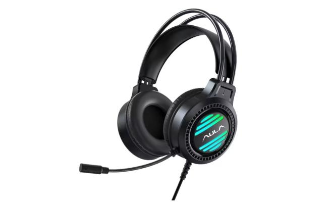 AULA S606 headset esports game RGB cold light effect noise reduction microphone floating head beam USB wired - Black